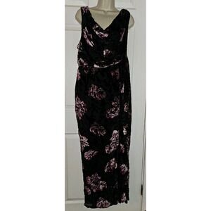 New Lulus Womens XL Velvet‎ Accent Maxi Drape Dress Black Floral Garden Wedding